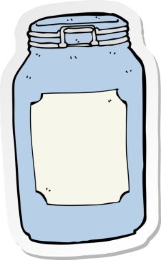 Bir insan tarafından çizilmiş karikatür kavanozunun etiketi.