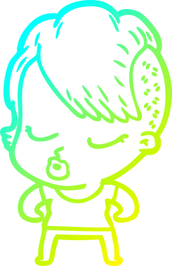 Bir insan tarafından çizilmiş soğuk gradyan çizgi film karakteri güzel hippi kız.