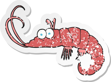 Bir insan tarafından çizilmiş karidesin gerilemiş çıkartması.