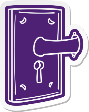 Bir insan tarafından çizilmiş bir kapı kolunun çizgi film etiketi.