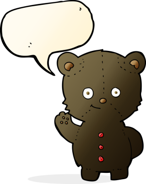 bir insan tarafından çizilmiş konuşma balonlu siyah ayı yavrusu.