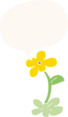 bir insan tarafından çizilmiş, konuşma baloncuklu karikatür çiçeği