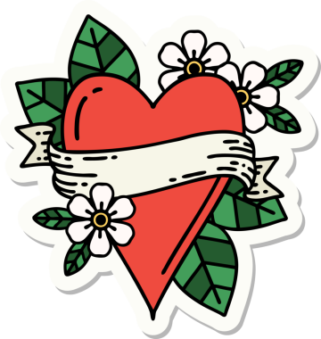 Bir insan tarafından çizilmiş geleneksel bir kalp ve bayrak stili dövme çıkartması.