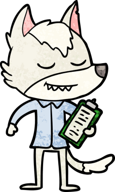 Bir insan tarafından çizilmiş notları olan dost canlısı çizgi film kurdu.