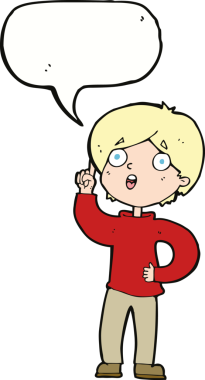 Bir insan tarafından çizilmiş konuşma baloncuğu fikri olan çizgi film çocuğu.