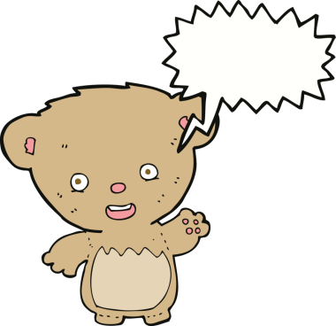 Bir insan tarafından çizilmiş konuşma baloncuğuyla sallanan oyuncak ayı.