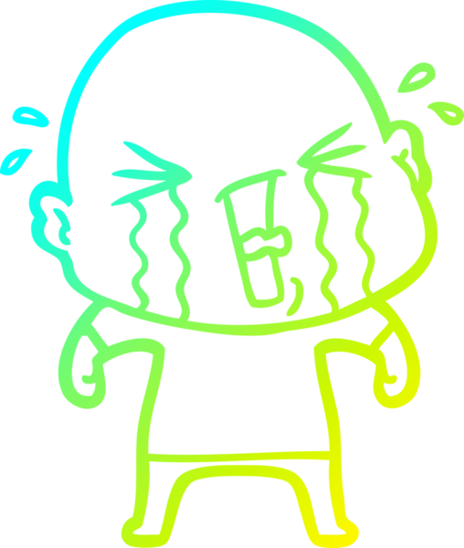 Bir insan tarafından çizilmiş, ağlayan kel bir adamın çizdiği soğuk çizgi.