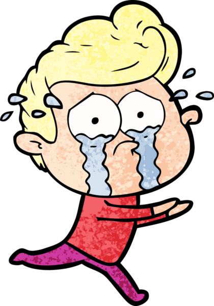 Bir insan tarafından çizilmiş ağlayan bir çizgi film karakteri.