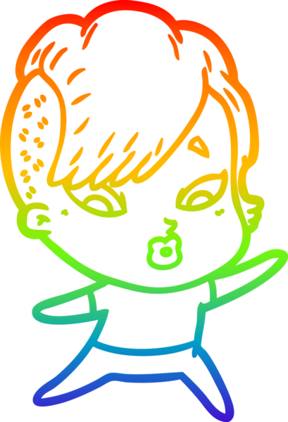 Gökkuşağı gradyan çizgi çizimi Bir insan tarafından çizilen sürpriz kız