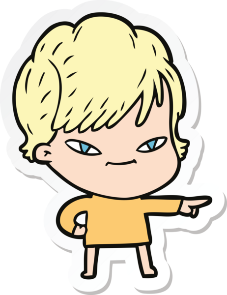 Bir insan tarafından çizilmiş mutlu bir kadının çıkartması.