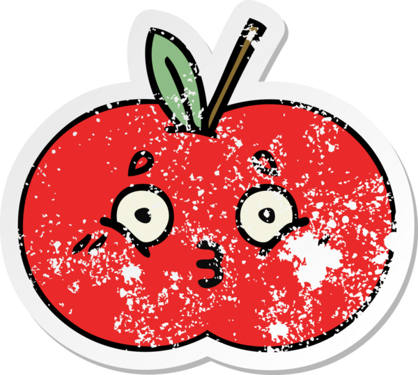 Bir insan tarafından çizilmiş kırmızı elma çizgi filminin sıkıntılı çıkartması.