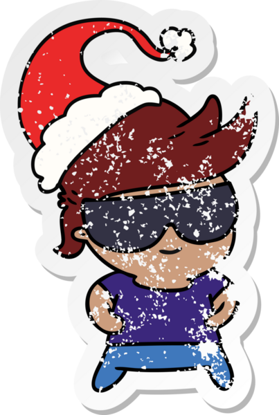 Bir insan tarafından çizilmiş Kawai çocuğunun, sıkıntılı yılbaşı çıkartması.