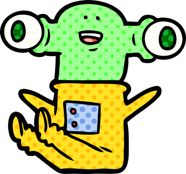 Bir insan tarafından çizilmiş dost canlısı uzaylı çizgi filmi.