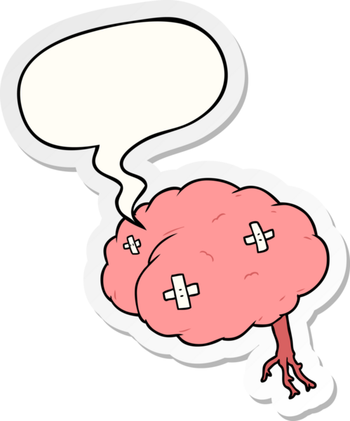 Bir insan tarafından çizilmiş konuşma kabarcığı etiketli yaralı bir beyin.