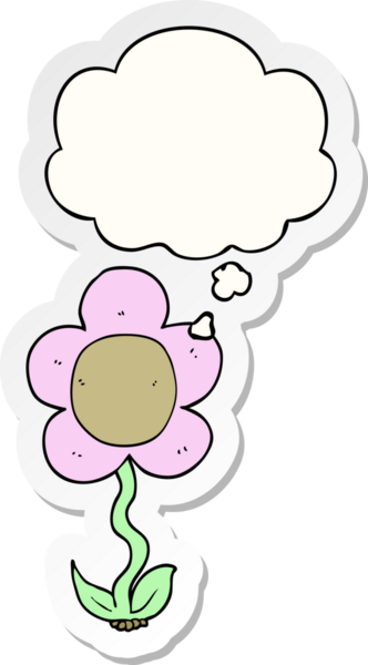 Düşünce baloncuklu karikatür çiçeği insan tarafından çizilmiş bir çıkartma gibi.