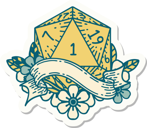 Bir insan tarafından çizilmiş doğal bir d20 zar etiketi.