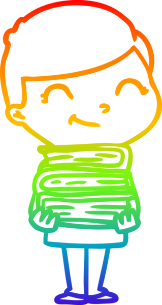 Gökkuşağı gradyan çizgi çizimi bir insan tarafından çizilmiş kitapları olan çizgi film çocuğu.