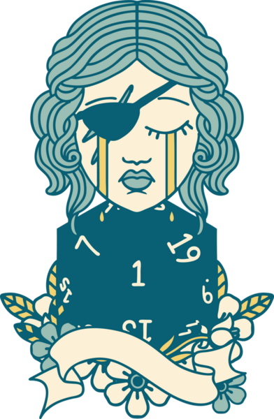 Retro Dövme Tarzı Ağlayan İnsan Haydut Doğal bir d20 ruloyla Bir insan tarafından çizilmiş