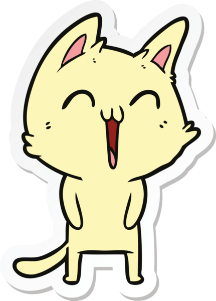 Bir insan tarafından çizilmiş mutlu çizgi film kedisinin çıkartması.