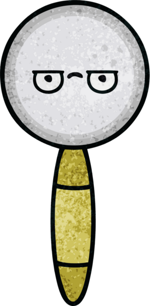 Bir insan tarafından çizilmiş bir büyüteçin retro grunge desen karikatürü