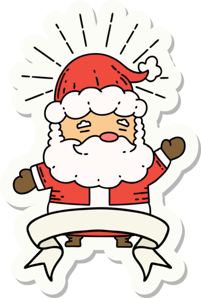 Bir insan tarafından çizilmiş dövme stili Noel Baba karakterinin çıkartması.