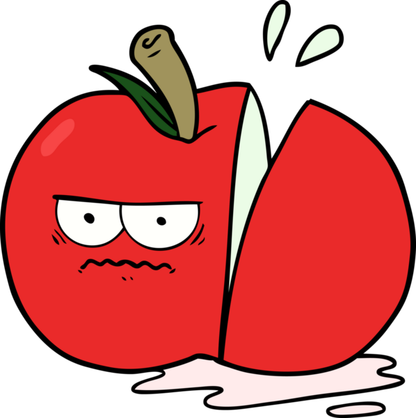 Bir insan tarafından çizilmiş kızgın bir elma.