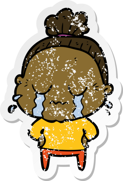 Bir insan tarafından çizilmiş, ağlayan yaşlı bir kadın karikatürü.