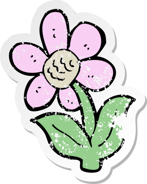 Bir insan tarafından çizilmiş karikatür çiçeğinin gerilmiş yapıştırması.