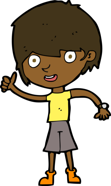 Bir insan tarafından çizilmiş pozitif tavırlı çizgi film çocuğu.