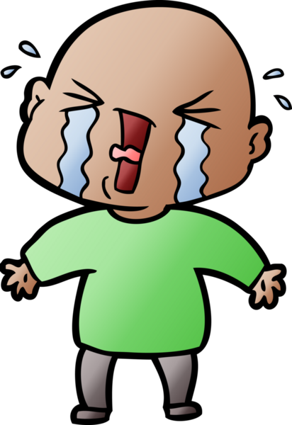 Bir insan tarafından çizilmiş ağlayan kel bir adam.