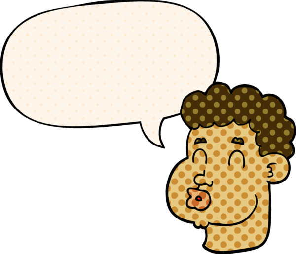 Bir insan tarafından çizilmiş çizgi roman tarzında konuşan erkek yüzü.