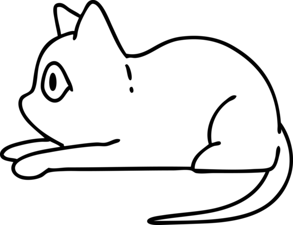 Çizgi karalama kedisi bir insan tarafından çizilmiş ilginç bir şeye bakıyor.