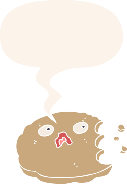 insan tarafından çizilmiş eski usul konuşma baloncuklu ısırılmış çerez.