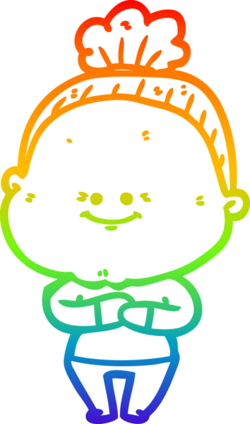 Gökkuşağı gradyan çizgi çizimi Bir insan tarafından çizilmiş mutlu yaşlı kadın