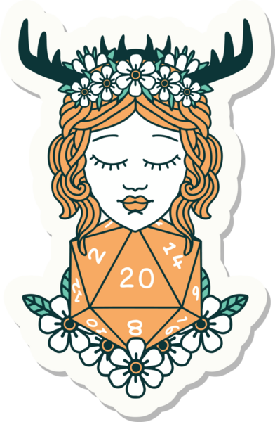 Bir insan tarafından çizilmiş 20 zarlı insan Druid çıkartması.