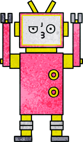 Bir insan tarafından çizilmiş bir robotun retro grunge dokusu