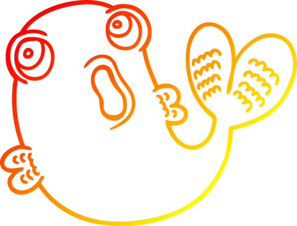 Bir insan tarafından çizilmiş karikatür balığının sıcak çizgi çizimi