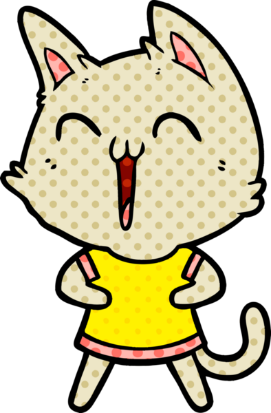 Bir insan tarafından çizilmiş mutlu çizgi film kedisi.