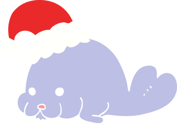 Bir insan tarafından çizilmiş düz renkli bir karikatür Noel morsu.