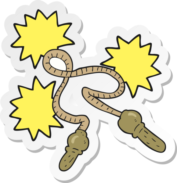 Bir insan tarafından çizilmiş ip atlayan bir çizgi film çıkartması.