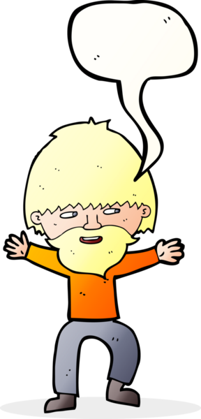 Bir insan tarafından çizilmiş sakallı mutlu bir çizgi film karakteri.