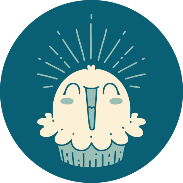 Dövme tarzının simgesi. Bir insan tarafından çizilmiş mutlu şarkı söyleyen kek.