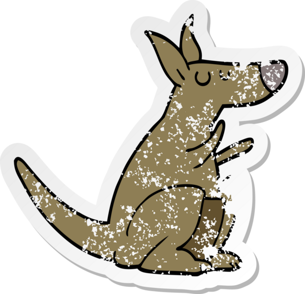 Bir insan tarafından çizilmiş karikatür kangurusunun sıkıntılı çıkartması.