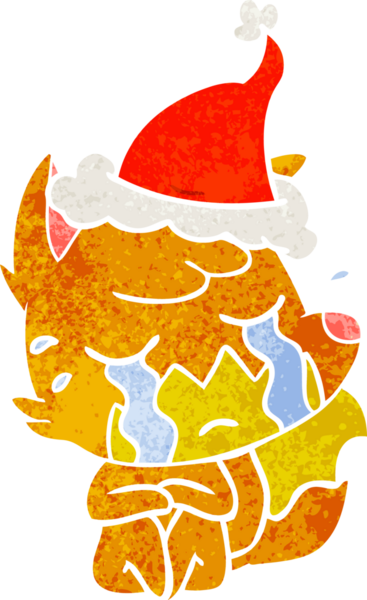 Ağlayan tilki eli, bir insan tarafından çizilmiş Noel Baba şapkasının retro çizimi.