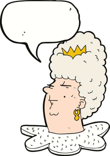 Bir insan tarafından çizilmiş konuşma balonuyla kraliçenin kafası.