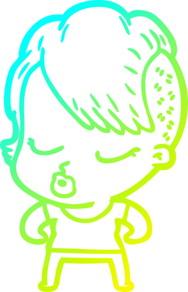 Bir insan tarafından çizilmiş soğuk gradyan çizgi film karakteri güzel hippi kız.