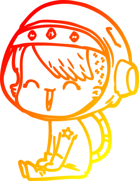 Bir insan tarafından çizilmiş mutlu bir uzay kızının sıcak çizgi çizimi