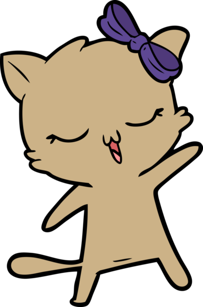 Bir insan tarafından çizilmiş kafasında yay olan çizgi film kedisi.