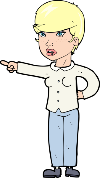 Çizgi filmdeki kadın bir insan tarafından çizilmiş suçlamaları işaret ediyor.