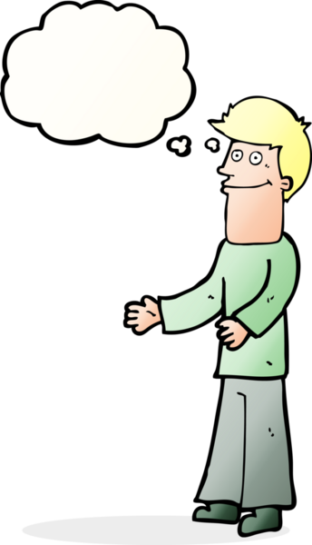 Bir insan tarafından çizilmiş düşünce baloncuğuyla omuzlarını silkeleyen çizgi film adamı.
